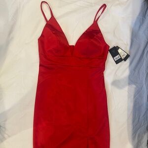 Women's Red Guess Dress, NWT, Polyester and Spandex, Size 6,Sleek Plunge Dress
